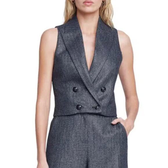 L'agence Fable Double-breasted Wool-blend Vest In Grey - Picture 1 of 7